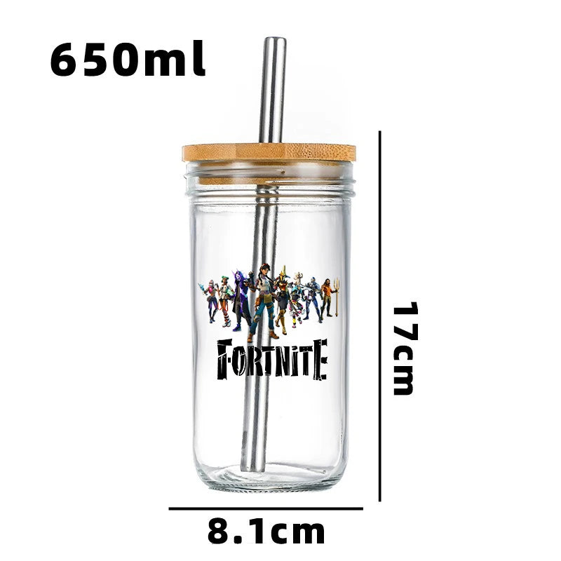 Vaso Cristal FORTNITE 650ML (Pajita acero inoxidable y limpia pajitas de REGALO)