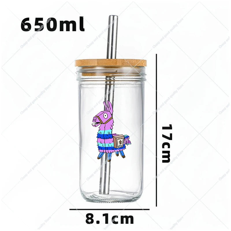 Vaso Cristal FORTNITE 650ML (Pajita acero inoxidable y limpia pajitas de REGALO)