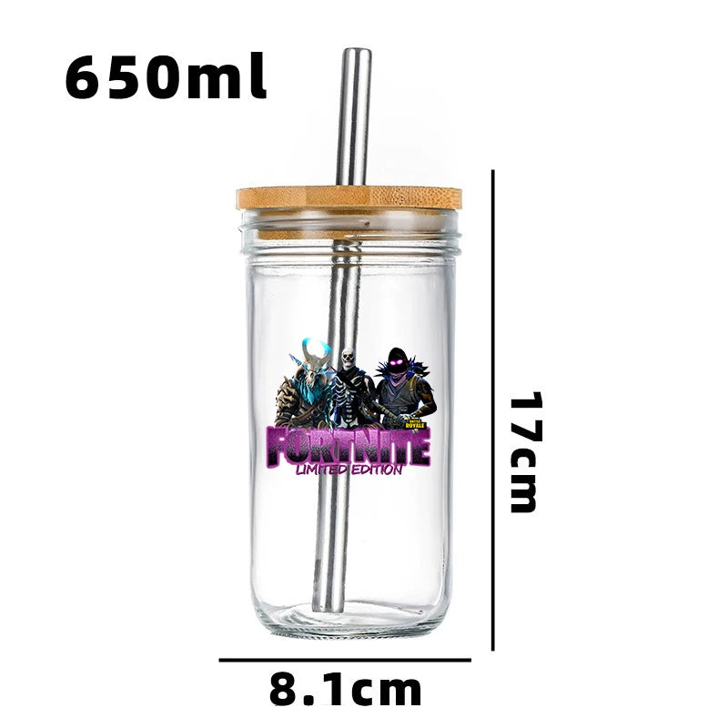 Vaso Cristal FORTNITE 650ML (Pajita acero inoxidable y limpia pajitas de REGALO)