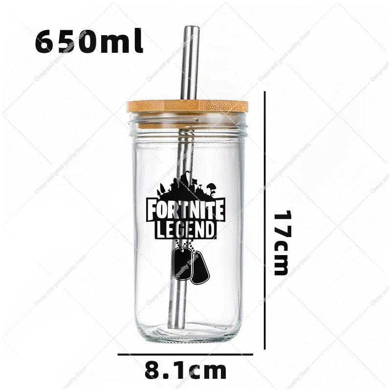 Vaso Cristal FORTNITE 650ML (Pajita acero inoxidable y limpia pajitas de REGALO)