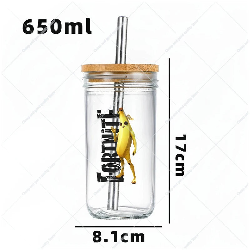 Vaso Cristal FORTNITE 650ML (Pajita acero inoxidable y limpia pajitas de REGALO)