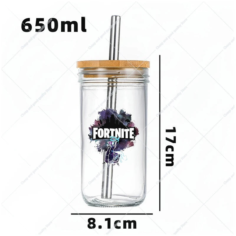 Vaso Cristal FORTNITE 650ML (Pajita acero inoxidable y limpia pajitas de REGALO)