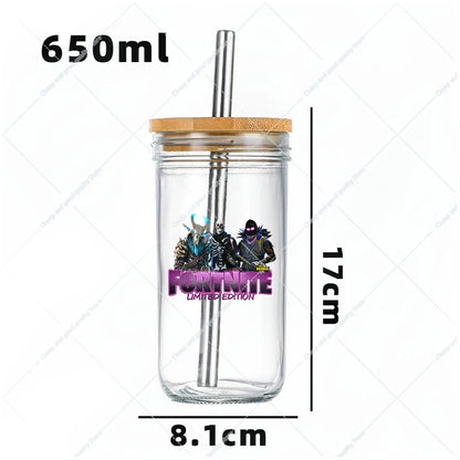 Vaso Cristal FORTNITE 650ML (Pajita acero inoxidable y limpia pajitas de REGALO)