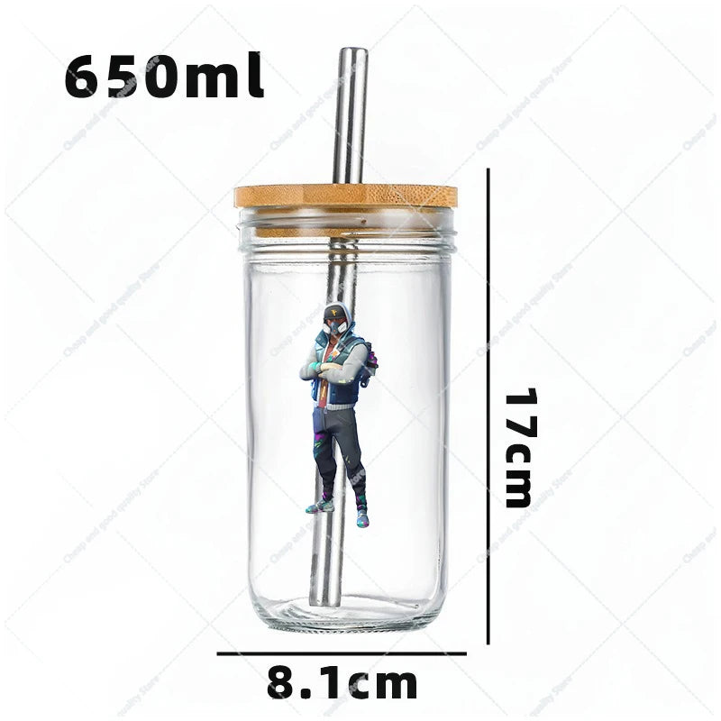 Vaso Cristal FORTNITE 650ML (Pajita acero inoxidable y limpia pajitas de REGALO)