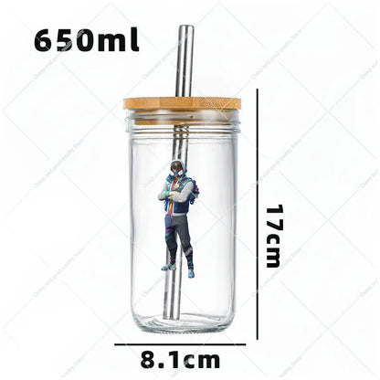 Vaso Cristal FORTNITE 650ML (Pajita acero inoxidable y limpia pajitas de REGALO)