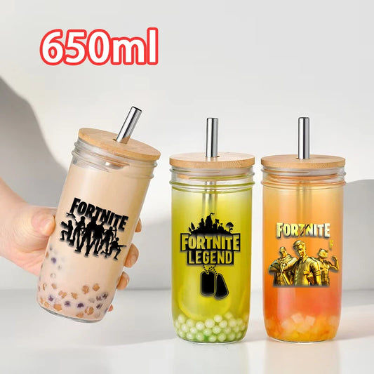 Vaso Cristal FORTNITE 650ML (Pajita acero inoxidable y limpia pajitas de REGALO)
