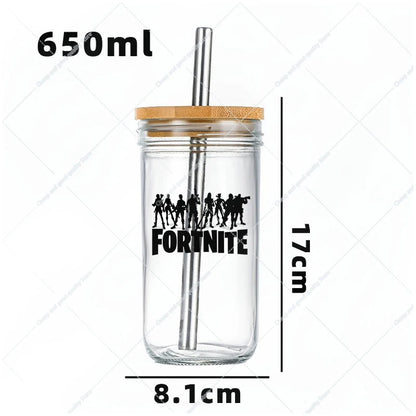 Vaso Cristal FORTNITE 650ML (Pajita acero inoxidable y limpia pajitas de REGALO)