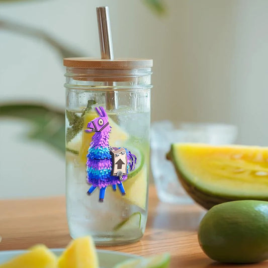 Vaso Cristal FORTNITE 650ML (Pajita acero inoxidable y limpia pajitas de REGALO)