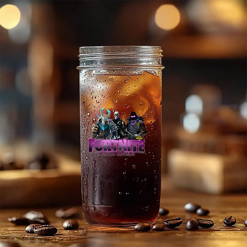 Vaso Cristal FORTNITE 650ML (Pajita acero inoxidable y limpia pajitas de REGALO)