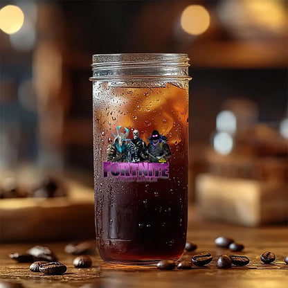 Vaso Cristal FORTNITE 650ML (Pajita acero inoxidable y limpia pajitas de REGALO)