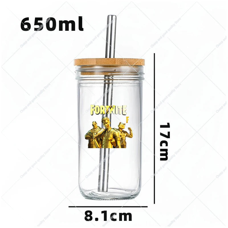 Vaso Cristal FORTNITE 650ML (Pajita acero inoxidable y limpia pajitas de REGALO)