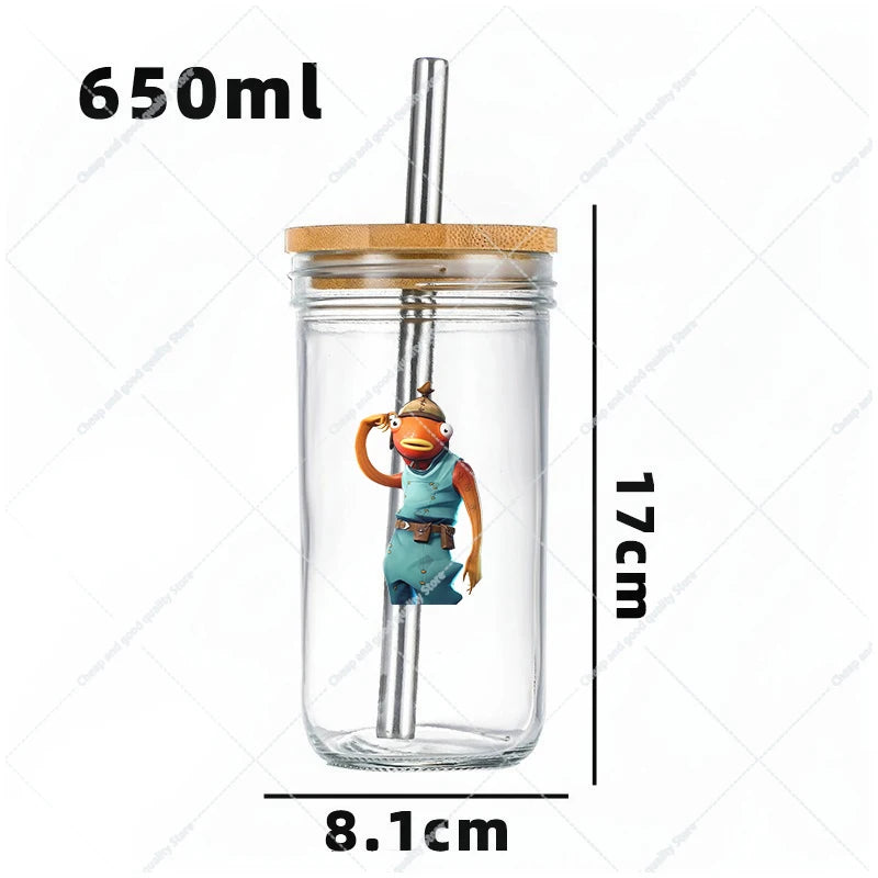 Vaso Cristal FORTNITE 650ML (Pajita acero inoxidable y limpia pajitas de REGALO)