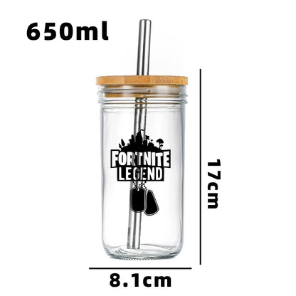 Vaso Cristal FORTNITE 650ML (Pajita acero inoxidable y limpia pajitas de REGALO)